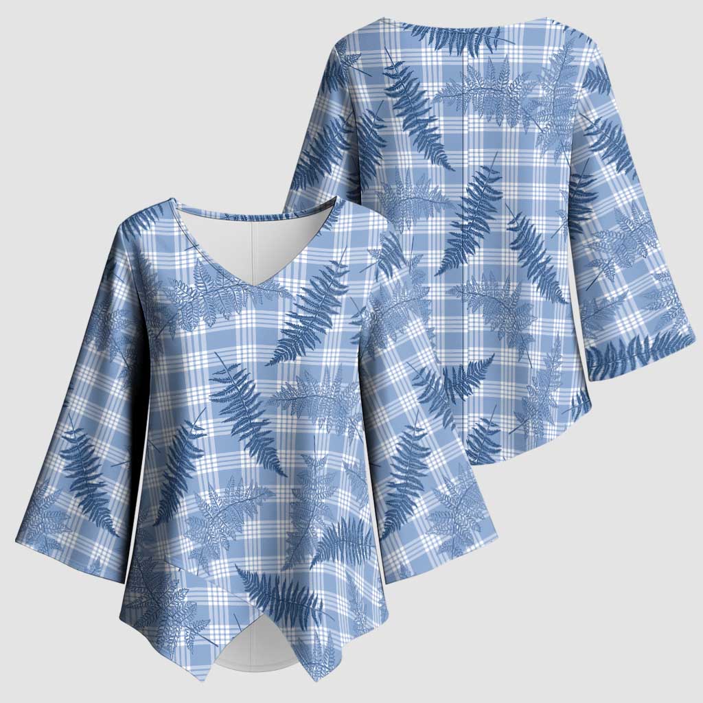 Blue Palaka Hawaii Palapalai Kimono Sleeve Blouse - Hawaiian Fern LT14 - Polynesian Pride