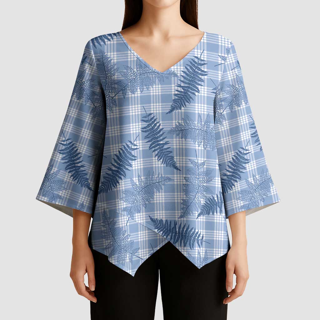 Blue Palaka Hawaii Palapalai Kimono Sleeve Blouse - Hawaiian Fern LT14 - Polynesian Pride