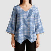 Blue Palaka Hawaii Palapalai Kimono Sleeve Blouse - Hawaiian Fern LT14 - Polynesian Pride