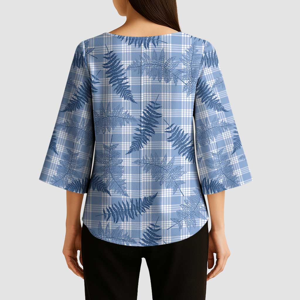Blue Palaka Hawaii Palapalai Kimono Sleeve Blouse - Hawaiian Fern LT14 - Polynesian Pride