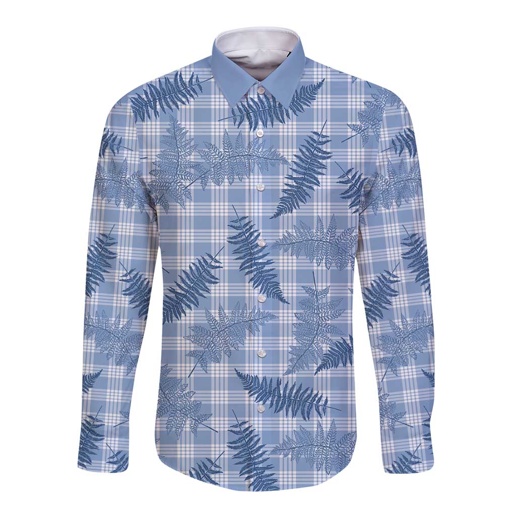 Blue Palaka Hawaii Palapalai Long Sleeve Button Shirt Hawaiian Fern LT14 Unisex Blue - Polynesian Pride