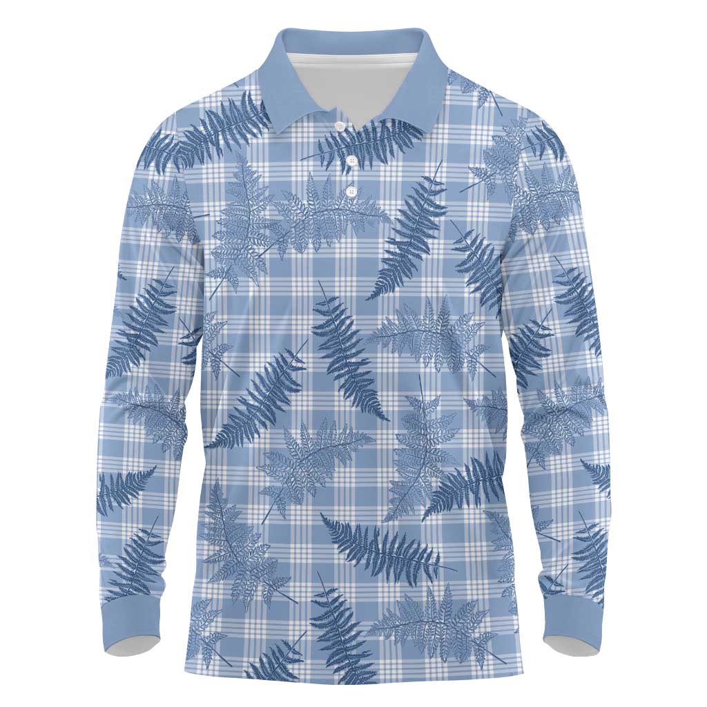 Blue Palaka Hawaii Palapalai Long Sleeve Polo Shirt Hawaiian Fern LT14 Blue - Polynesian Pride