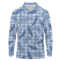 Blue Palaka Hawaii Palapalai Long Sleeve Polo Shirt Hawaiian Fern LT14 Blue - Polynesian Pride