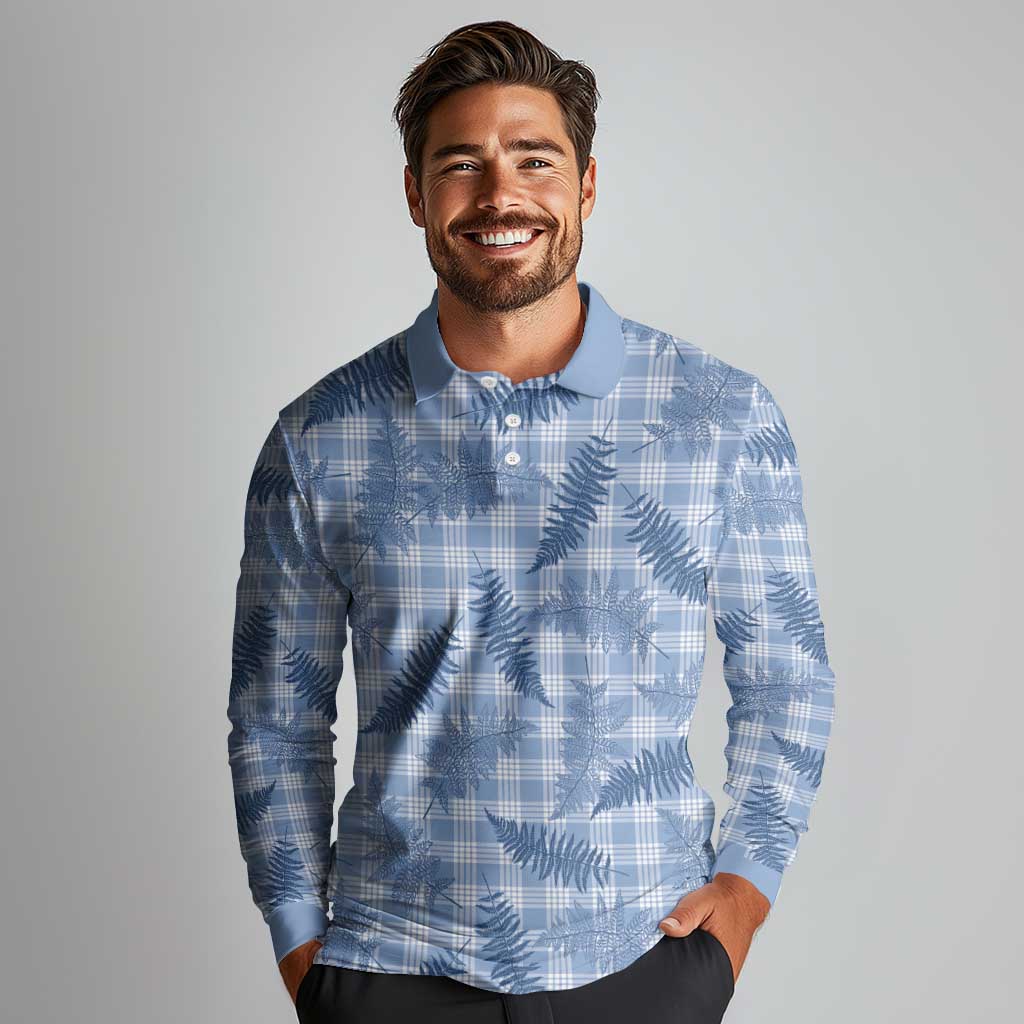 Blue Palaka Hawaii Palapalai Long Sleeve Polo Shirt Hawaiian Fern LT14 - Polynesian Pride