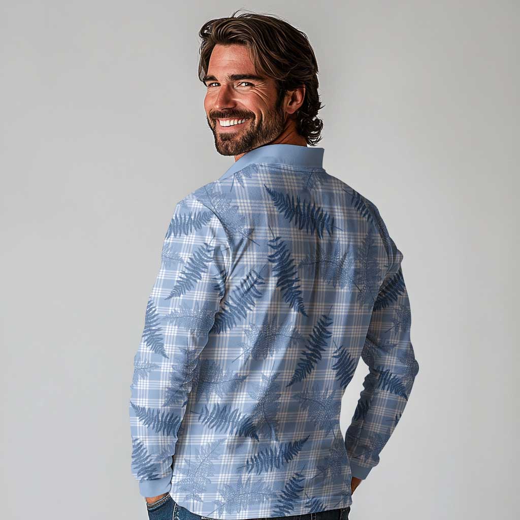 Blue Palaka Hawaii Palapalai Long Sleeve Polo Shirt Hawaiian Fern LT14 - Polynesian Pride