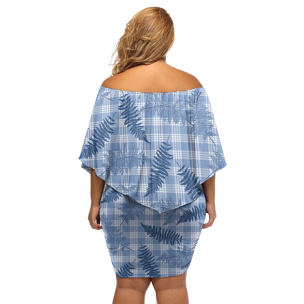 Blue Palaka Hawaii Palapalai Off Shoulder Short Dress Hawaiian Fern - Polynesian Pride