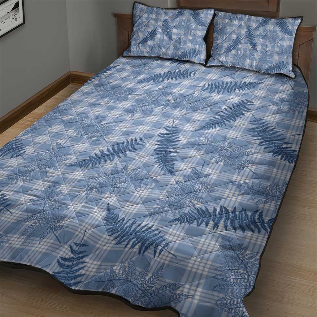 Blue Palaka Hawaii Palapalai Quilt Bed Set Hawaiian Fern - Polynesian Pride