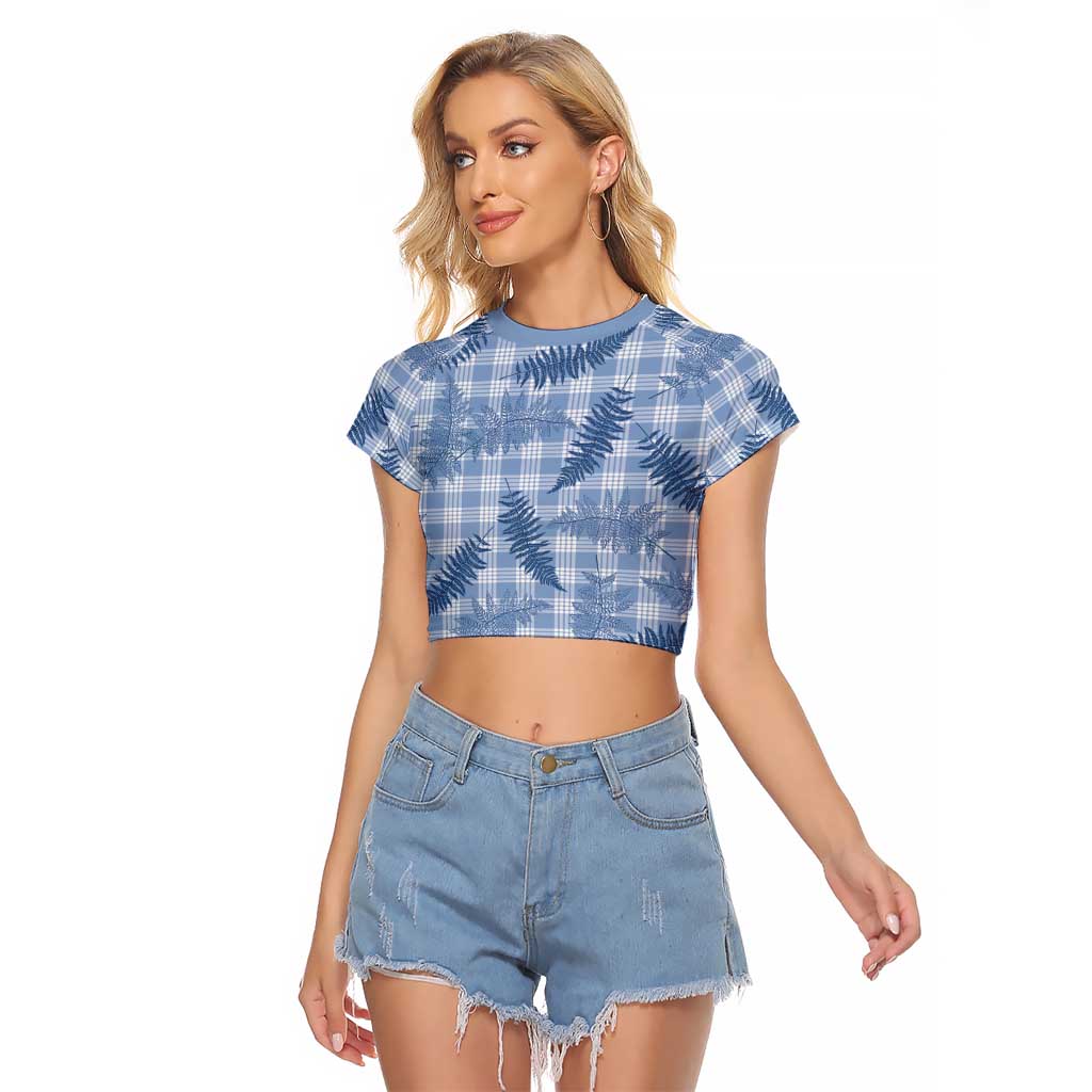 Blue Palaka Hawaii Palapalai Raglan Cropped T Shirt Hawaiian Fern LT14 Female Blue - Polynesian Pride