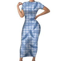 Blue Palaka Hawaii Palapalai Short Sleeve Bodycon Dress Hawaiian Fern - Polynesian Pride