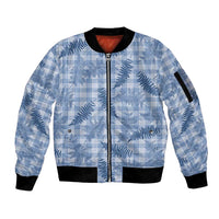 Blue Palaka Hawaii Palapalai Sleeve Zip Bomber Jacket Hawaiian Fern - Polynesian Pride