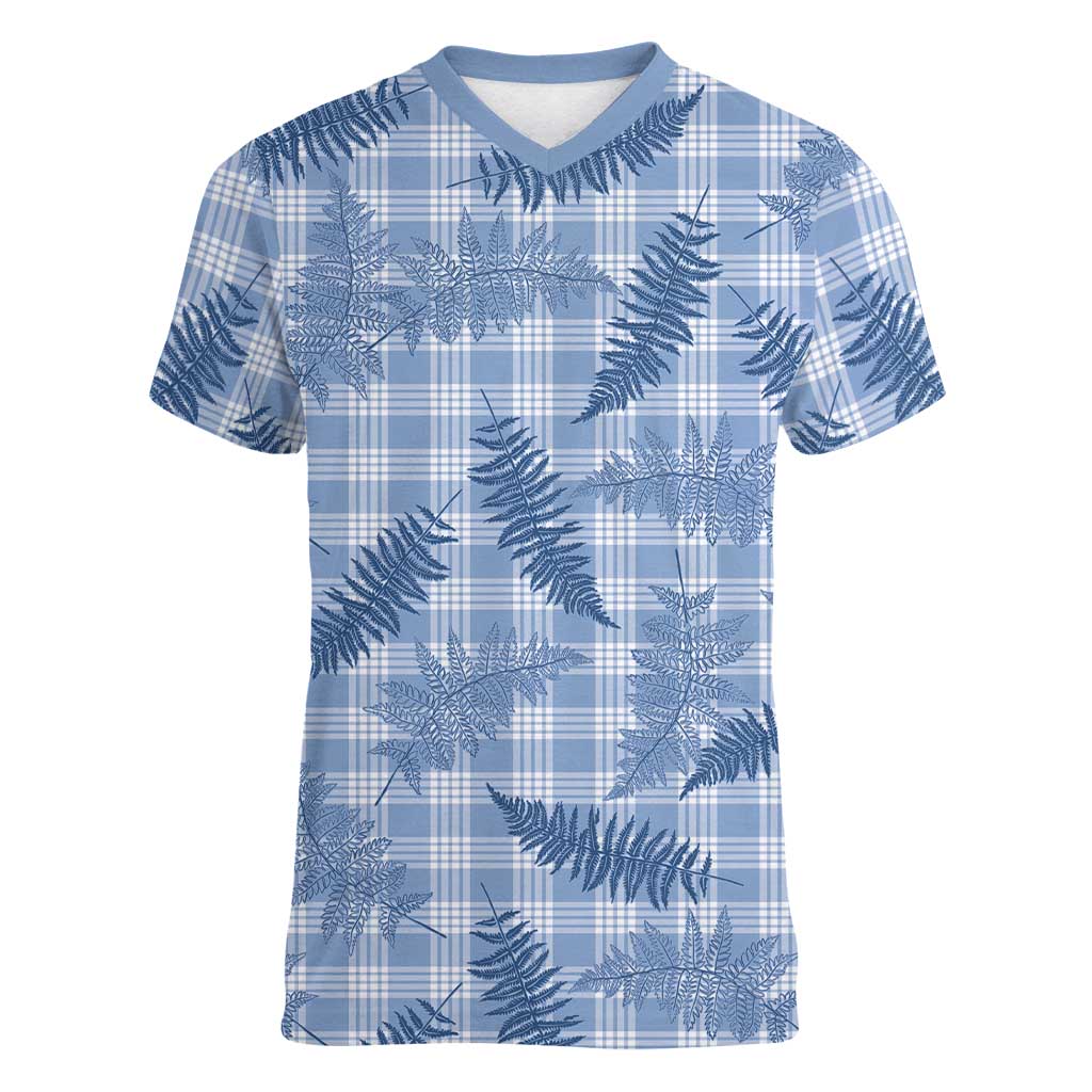Blue Palaka Hawaii Palapalai Women V-Neck T-Shirt Hawaiian Fern LT14 Female Blue - Polynesian Pride