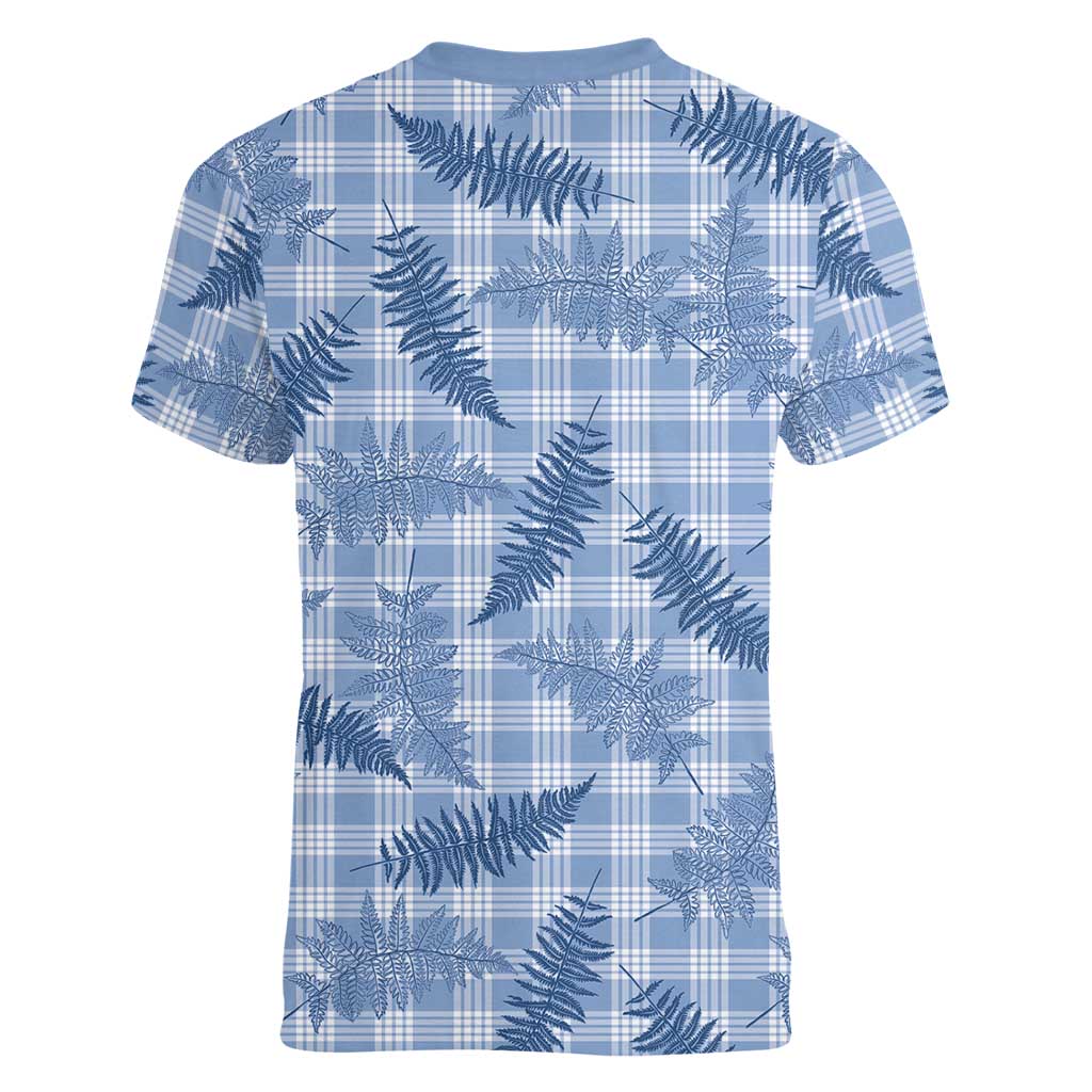 Blue Palaka Hawaii Palapalai Women V-Neck T-Shirt Hawaiian Fern LT14 - Polynesian Pride