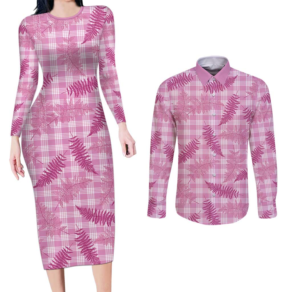 Purple Palaka Hawaii Palapalai Couples Matching Long Sleeve Bodycon Dress and Long Sleeve Button Shirt Hawaiian Fern - Polynesian Pride