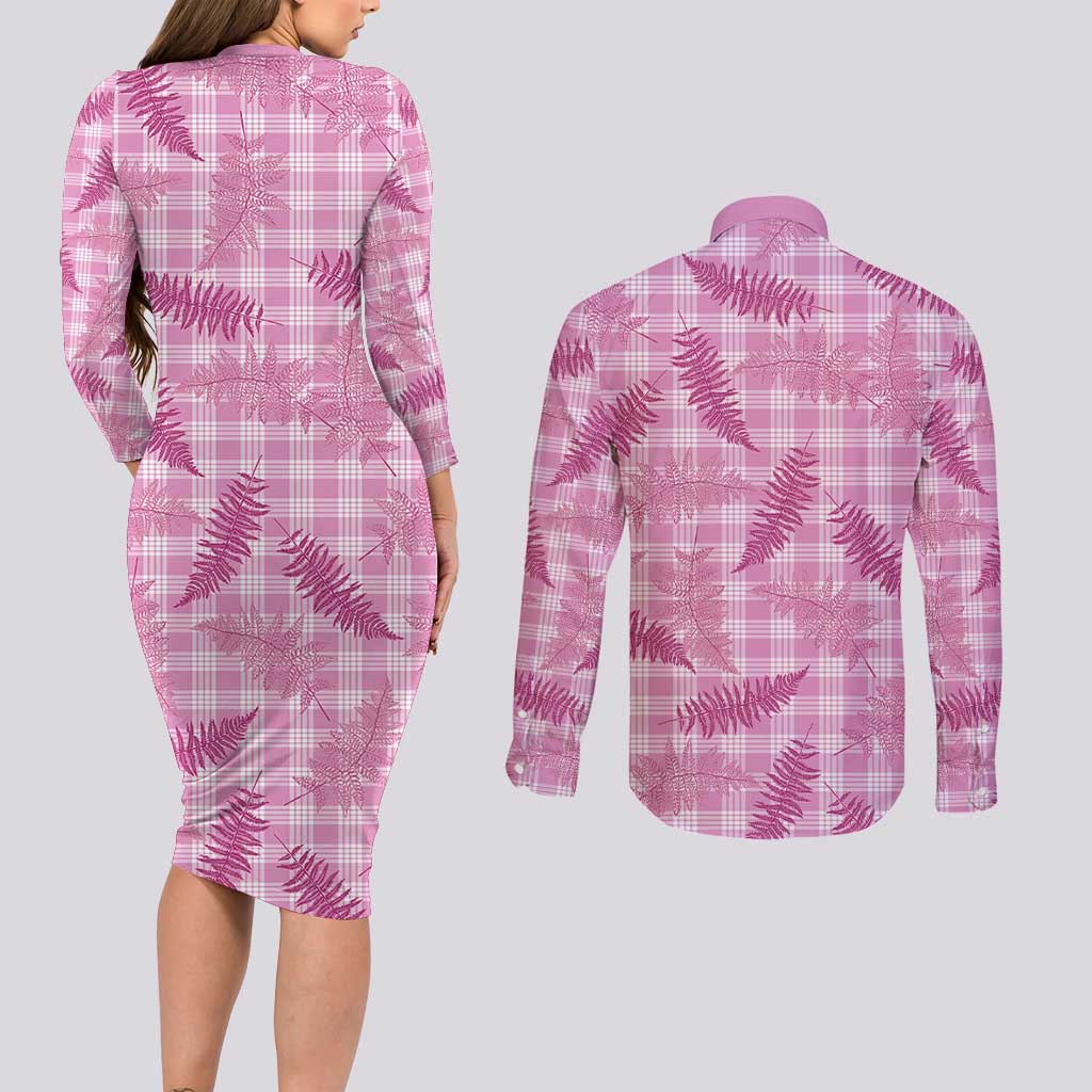 Purple Palaka Hawaii Palapalai Couples Matching Long Sleeve Bodycon Dress and Long Sleeve Button Shirt Hawaiian Fern - Polynesian Pride
