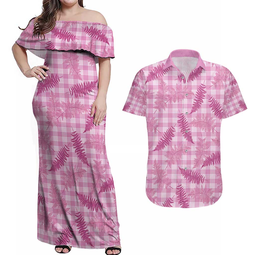 Purple Palaka Hawaii Palapalai Couples Matching Off Shoulder Maxi Dress and Hawaiian Shirt Hawaiian Fern - Polynesian Pride