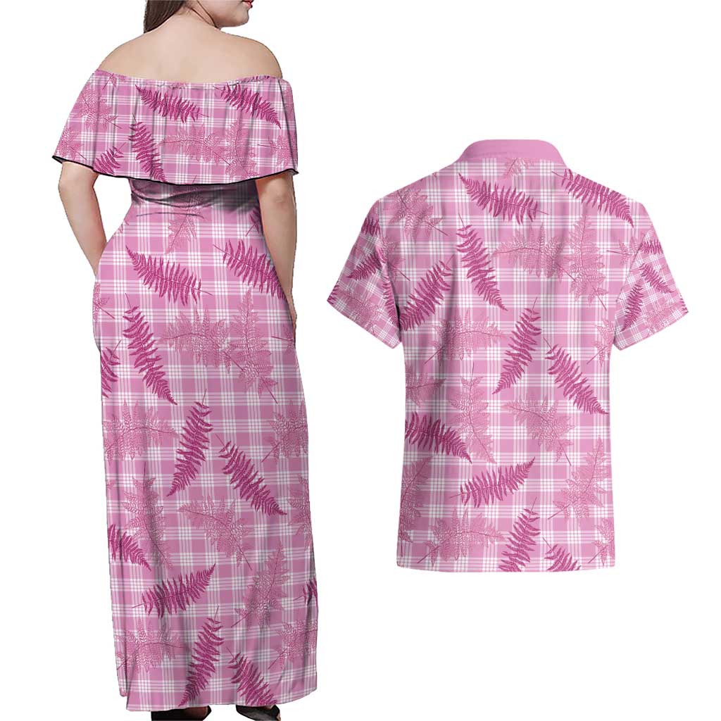 Purple Palaka Hawaii Palapalai Couples Matching Off Shoulder Maxi Dress and Hawaiian Shirt Hawaiian Fern - Polynesian Pride