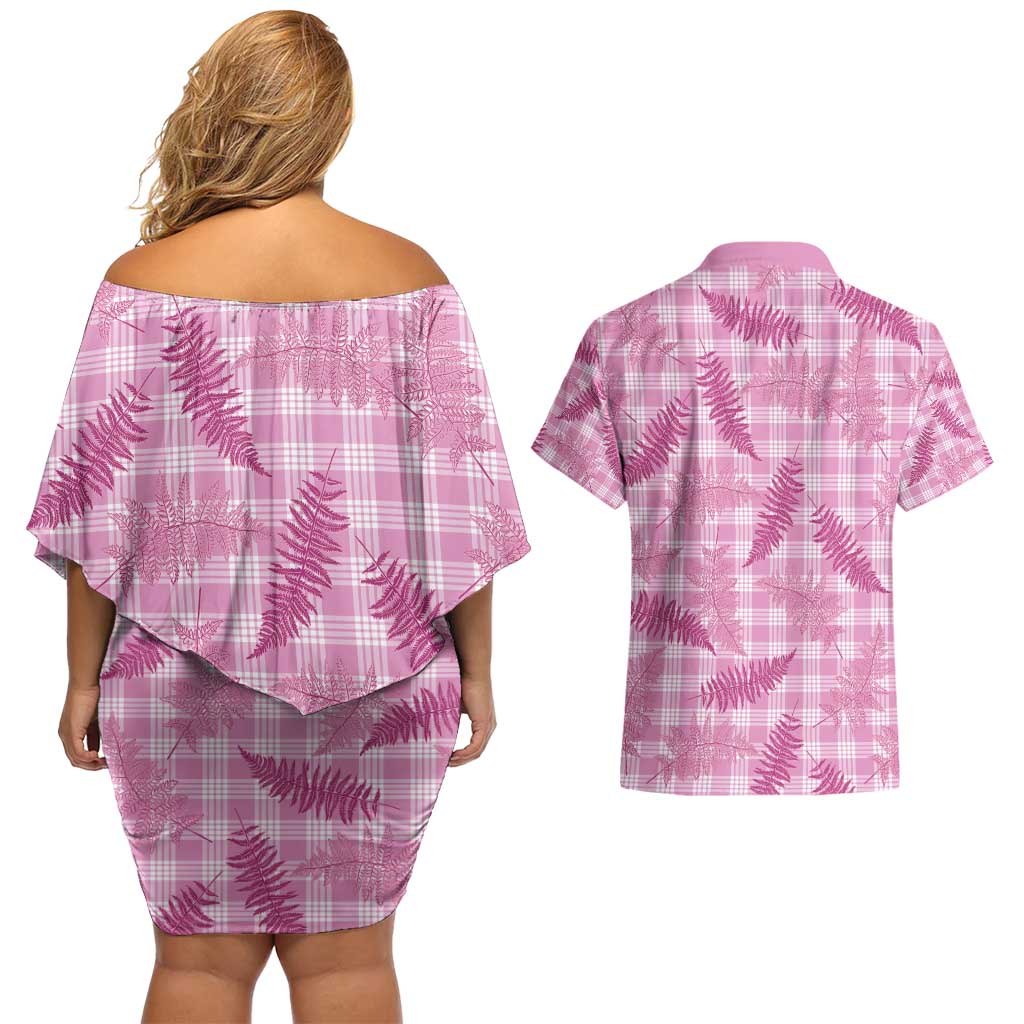 Purple Palaka Hawaii Palapalai Couples Matching Off Shoulder Short Dress and Hawaiian Shirt Hawaiian Fern - Polynesian Pride