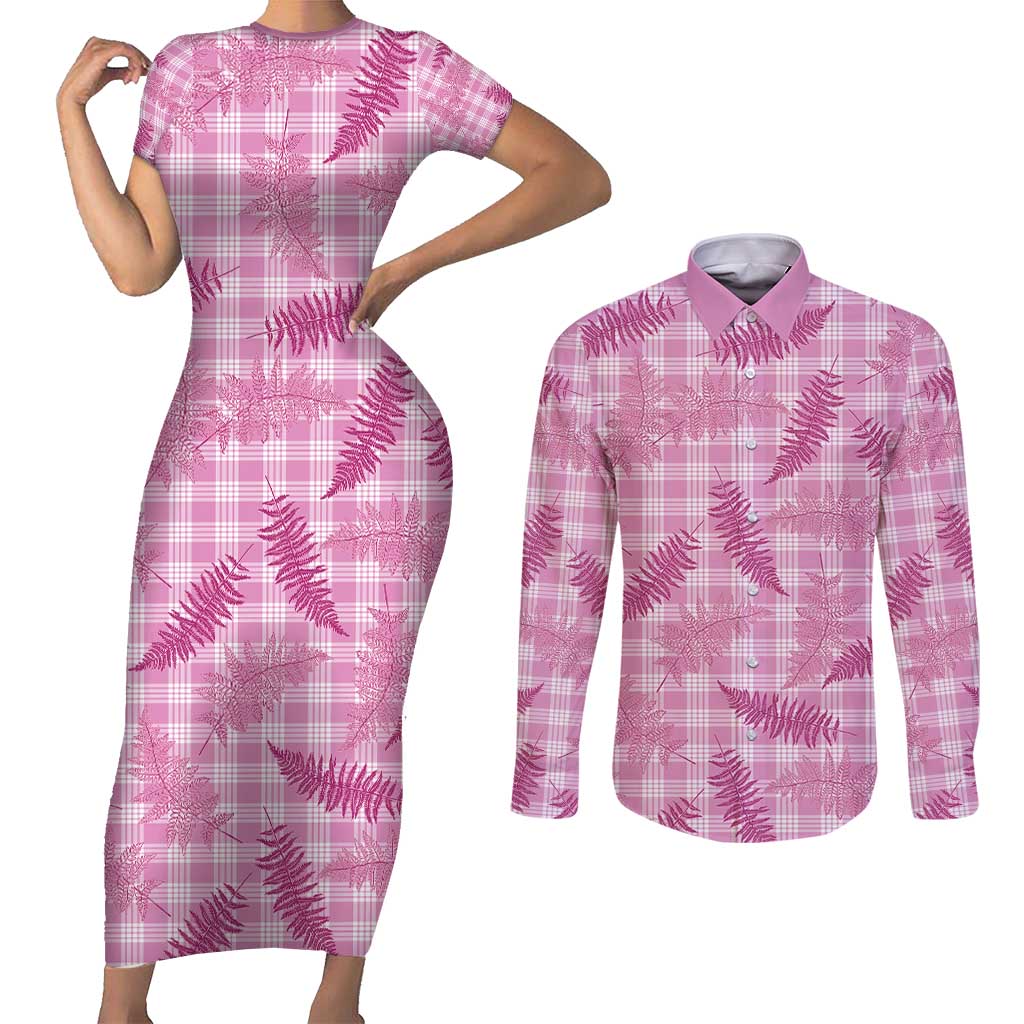 Purple Palaka Hawaii Palapalai Couples Matching Short Sleeve Bodycon Dress and Long Sleeve Button Shirt Hawaiian Fern - Polynesian Pride