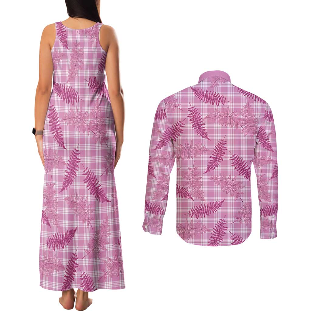 Purple Palaka Hawaii Palapalai Couples Matching Tank Maxi Dress and Long Sleeve Button Shirt Hawaiian Fern - Polynesian Pride