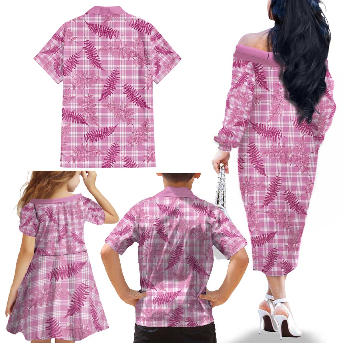 Purple Palaka Hawaii Palapalai Family Matching Off The Shoulder Long Sleeve Dress and Hawaiian Shirt Hawaiian Fern - Polynesian Pride