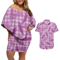 Pink Palaka Hawaii Palapalai Couples Matching Off Shoulder Short Dress and Hawaiian Shirt Hawaiian Fern - Polynesian Pride