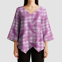 Pink Palaka Hawaii Palapalai Kimono Sleeve Blouse Hawaiian Fern LT14 - Polynesian Pride