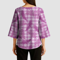 Pink Palaka Hawaii Palapalai Kimono Sleeve Blouse Hawaiian Fern LT14 - Polynesian Pride