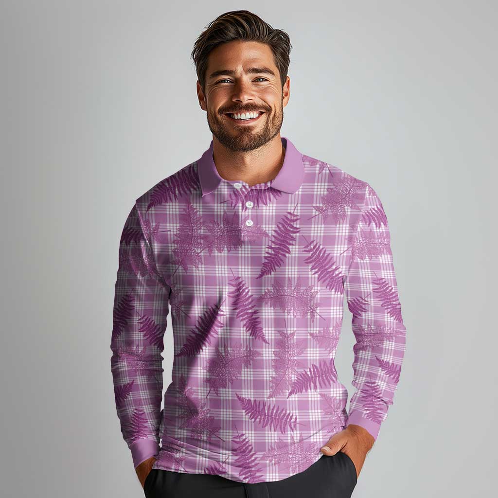 Pink Palaka Hawaii Palapalai Long Sleeve Polo Shirt Hawaiian Fern LT14 - Polynesian Pride