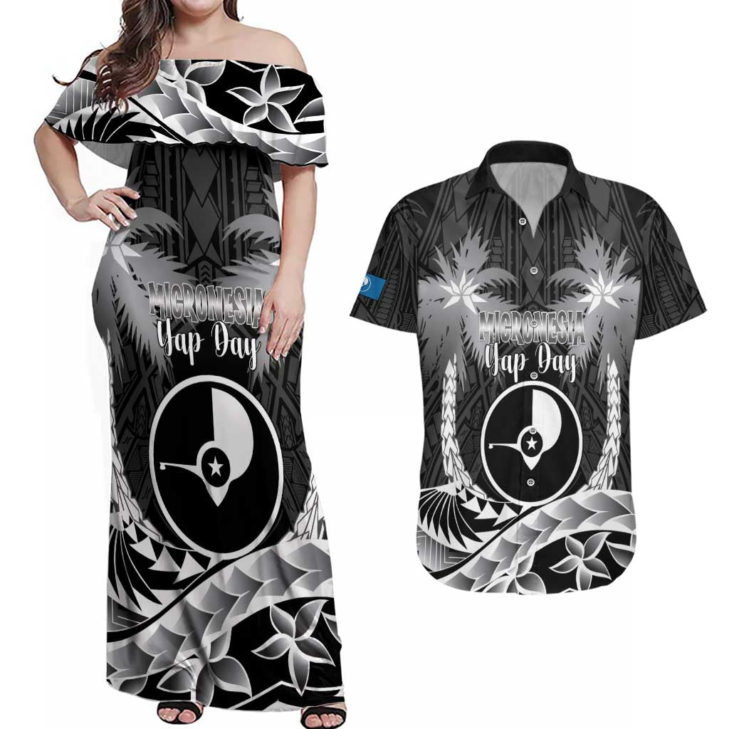 FSM Yap Day Couples Matching Off Shoulder Maxi Dress and Hawaiian Shirt 2025 Wa'ab Micronesia Black Color
