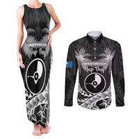 FSM Yap Day Couples Matching Tank Maxi Dress and Long Sleeve Button Shirt 2025 Wa'ab Micronesia Black Color