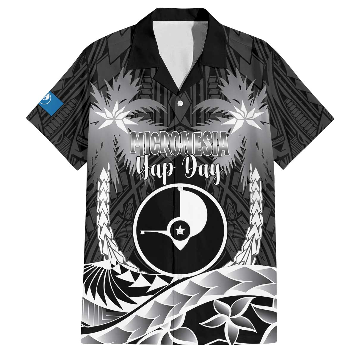 FSM Yap Day Family Matching Off The Shoulder Long Sleeve Dress and Hawaiian Shirt 2025 Wa'ab Micronesia Black Color