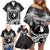 FSM Yap Day Family Matching Off Shoulder Short Dress and Hawaiian Shirt 2025 Wa'ab Micronesia Black Color