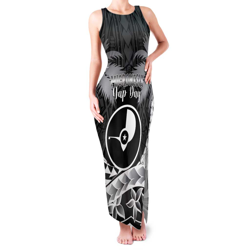 FSM Yap Day Family Matching Tank Maxi Dress and Hawaiian Shirt 2025 Wa'ab Micronesia Black Color