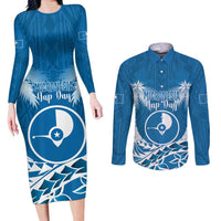 FSM Yap Day Couples Matching Long Sleeve Bodycon Dress and Long Sleeve Button Shirt 2025 Wa'ab Micronesia Flag Color