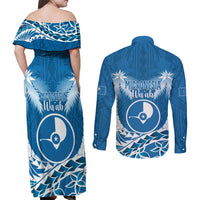 FSM Yap Day Couples Matching Off Shoulder Maxi Dress and Long Sleeve Button Shirt 2025 Wa'ab Micronesia Flag Color