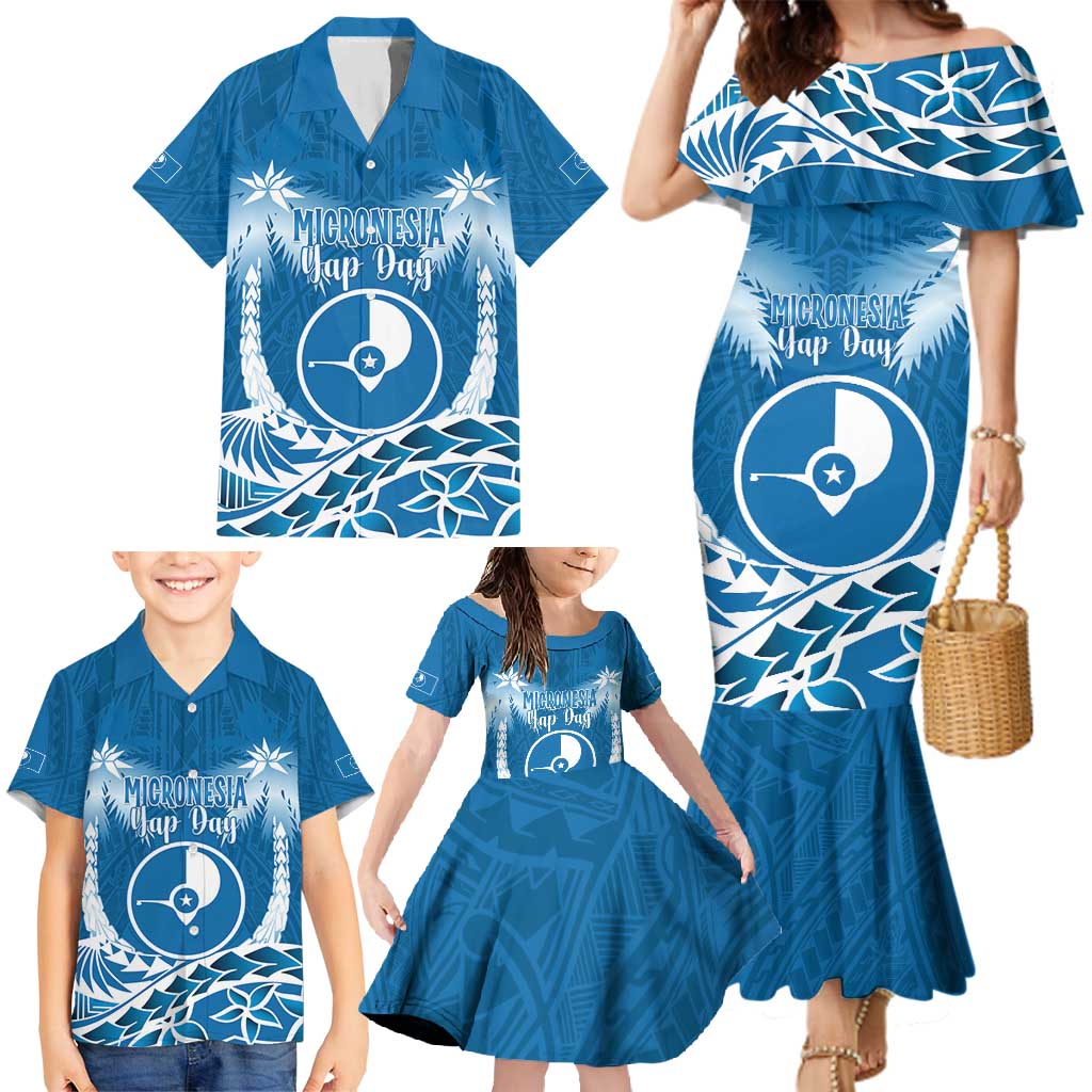 FSM Yap Day Family Matching Mermaid Dress and Hawaiian Shirt 2025 Wa'ab Micronesia Flag Color