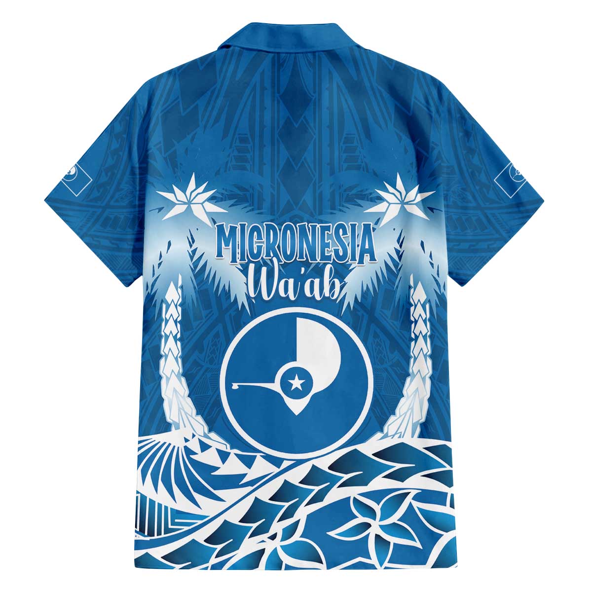 FSM Yap Day Family Matching Off The Shoulder Long Sleeve Dress and Hawaiian Shirt 2025 Wa'ab Micronesia Flag Color