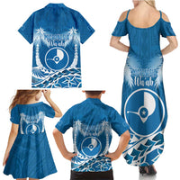 FSM Yap Day Family Matching Summer Maxi Dress and Hawaiian Shirt 2025 Wa'ab Micronesia Flag Color