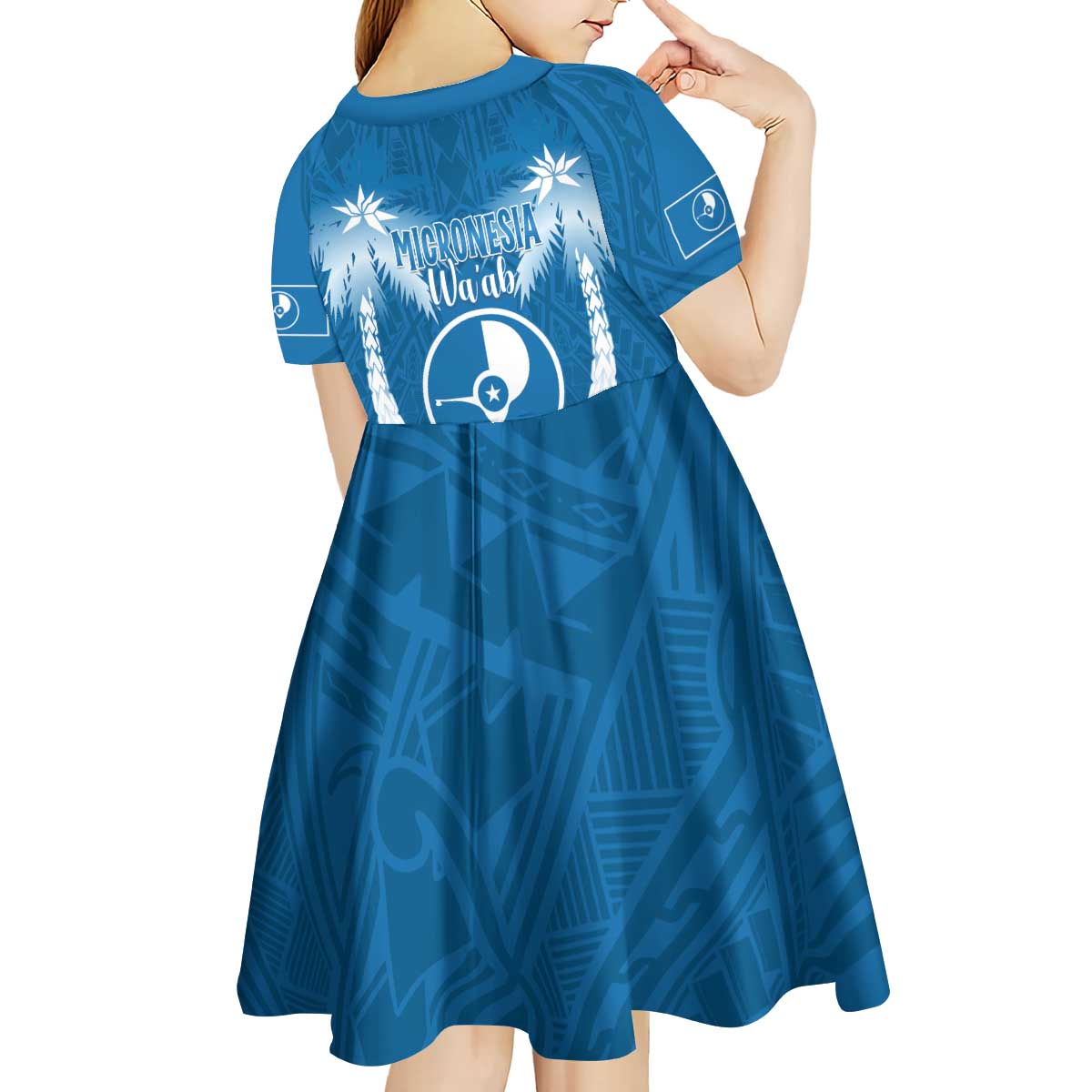 FSM Yap Day Kid Short Sleeve Dress 2025 Wa'ab Micronesia Flag Color
