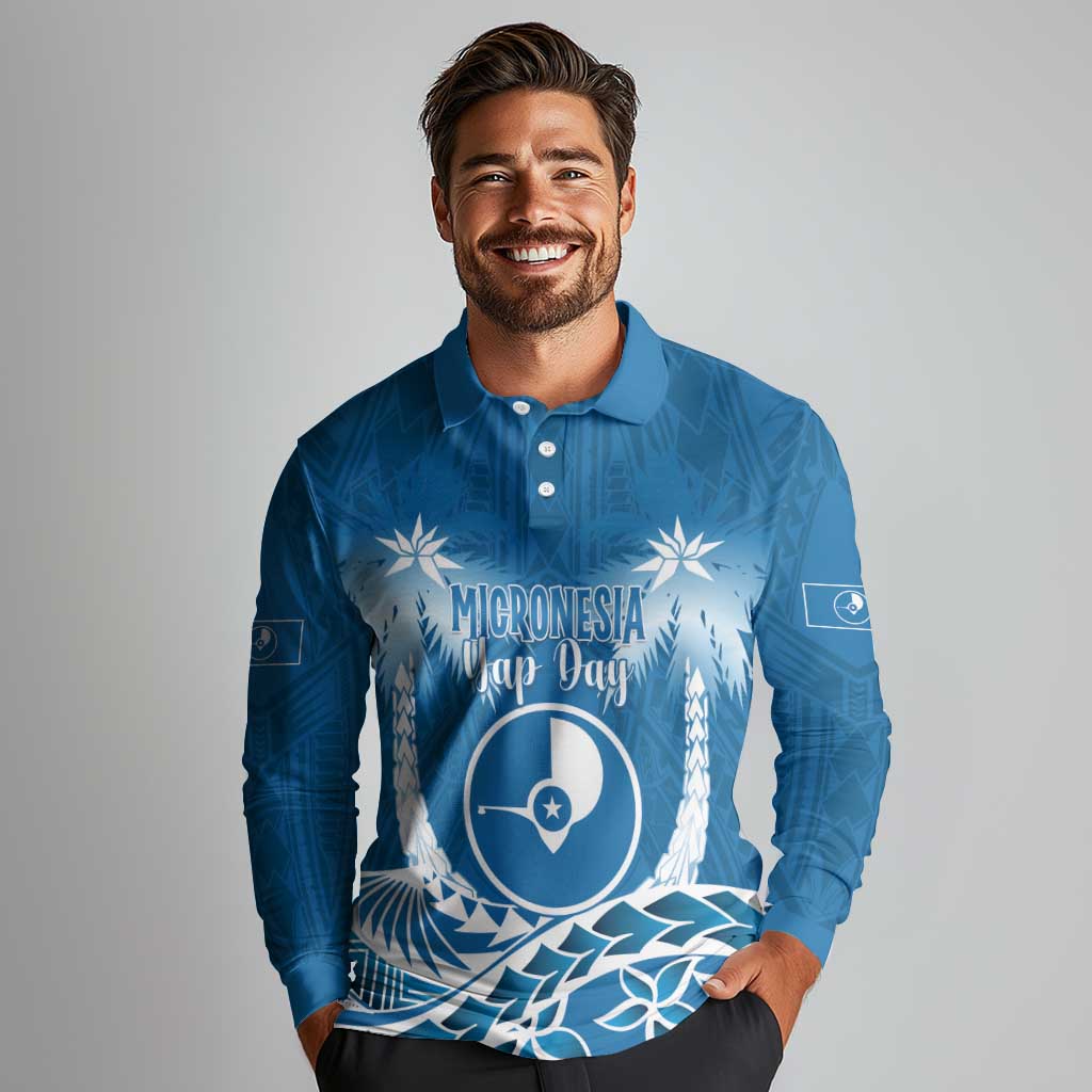 FSM Yap Day Long Sleeve Polo Shirt 2025 Wa'ab Micronesia Flag Color
