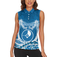 FSM Yap Day Women Sleeveless Polo Shirt 2025 Wa'ab Micronesia Flag Color