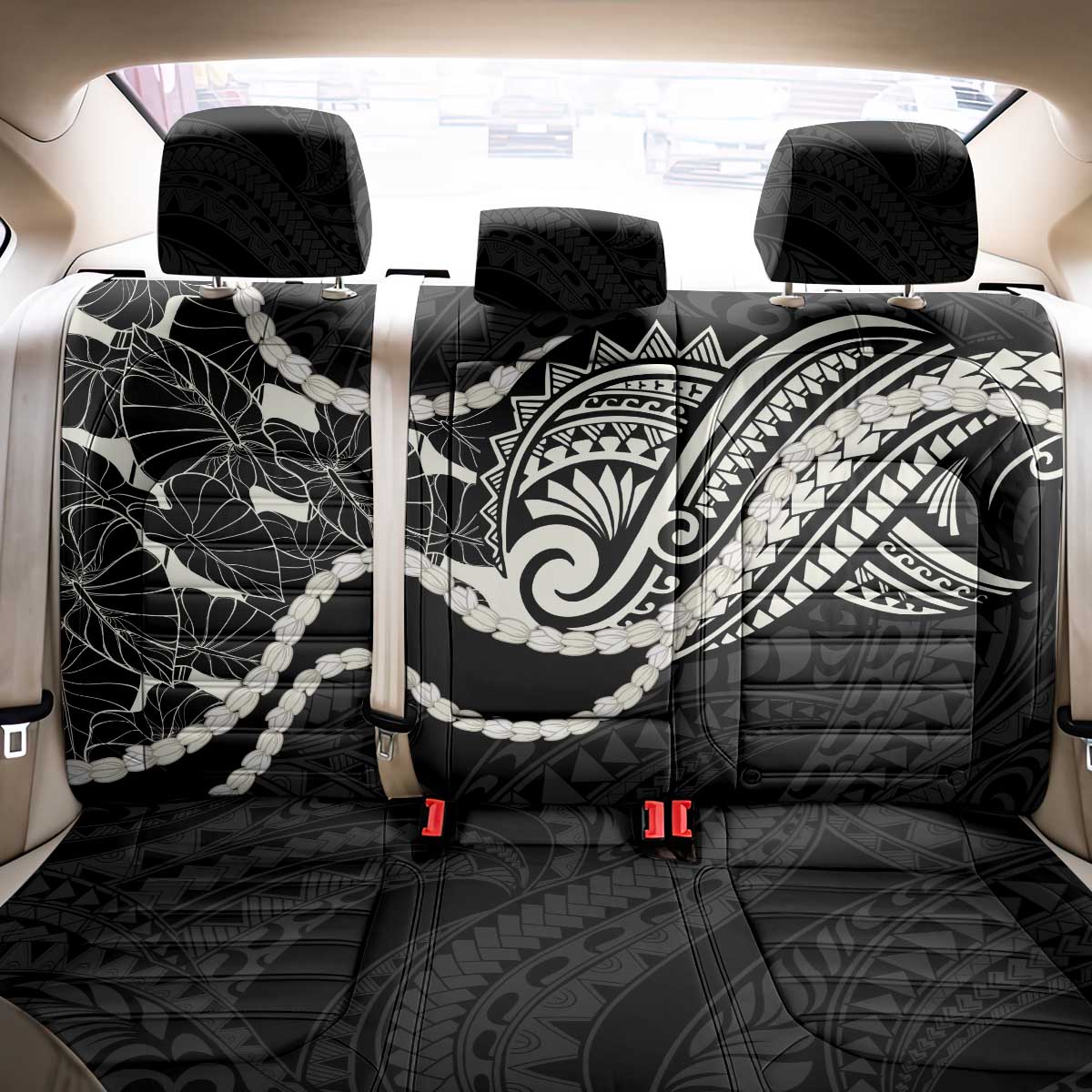 Aloha Hawaii Kalo Pikake Lei Back Car Seat Cover Chest Tattoo Black Hawaiian Pattern LT14 - Polynesian Pride