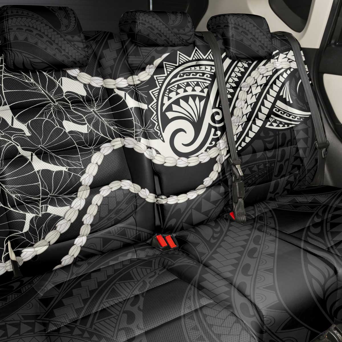 Aloha Hawaii Kalo Pikake Lei Back Car Seat Cover Chest Tattoo Black Hawaiian Pattern LT14 - Polynesian Pride
