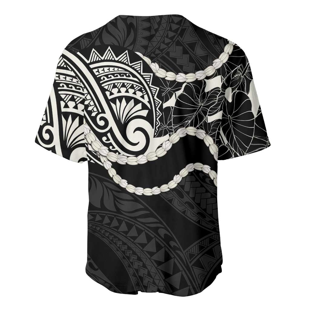 Aloha Hawaii Kalo Pikake Lei Baseball Jersey Chest Tattoo Black Hawaiian Pattern LT14 - Polynesian Pride