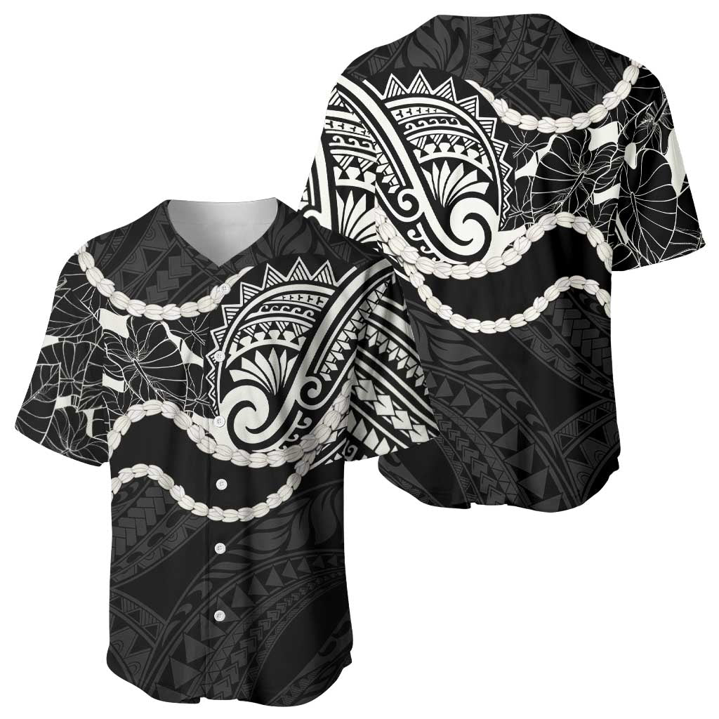 Aloha Hawaii Kalo Pikake Lei Baseball Jersey Chest Tattoo Black Hawaiian Pattern LT14 - Polynesian Pride