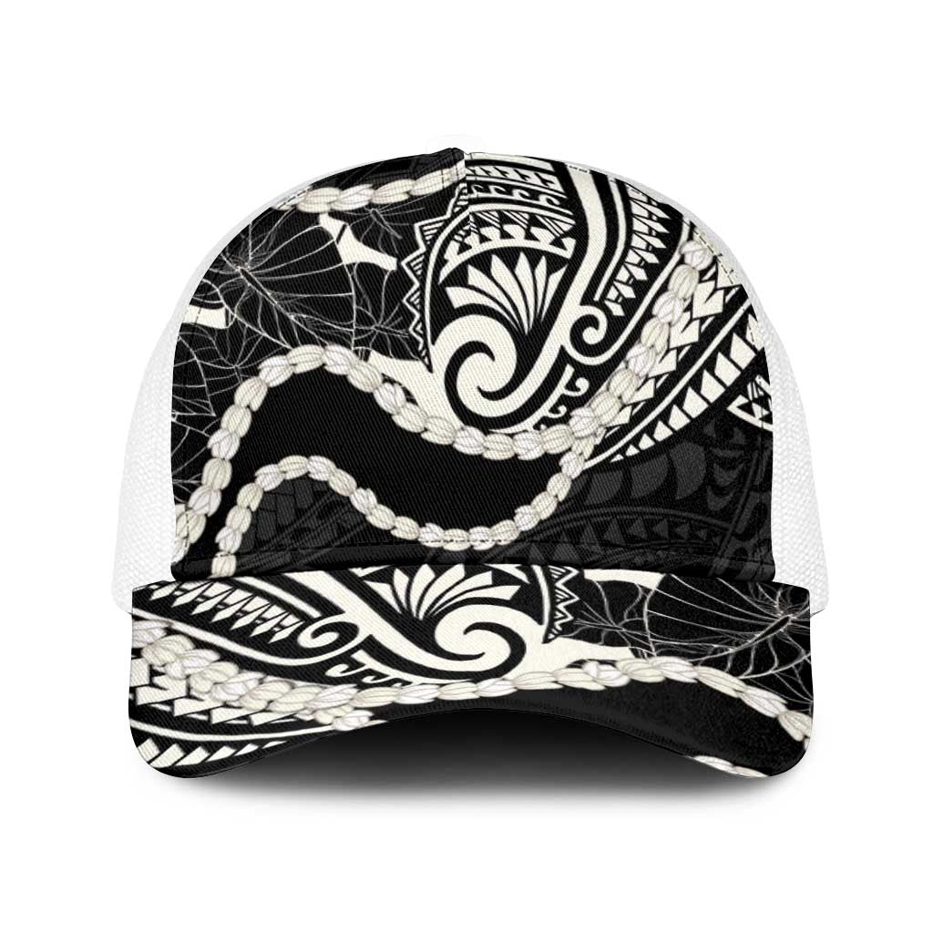 Aloha Hawaii Kalo Pikake Lei Baseball Net Cap Chest Tattoo Black Hawaiian Pattern LT14 One Size White Black - Polynesian Pride