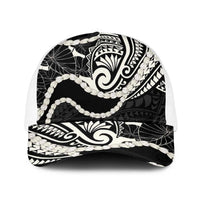 Aloha Hawaii Kalo Pikake Lei Baseball Net Cap Chest Tattoo Black Hawaiian Pattern LT14 One Size White Black - Polynesian Pride