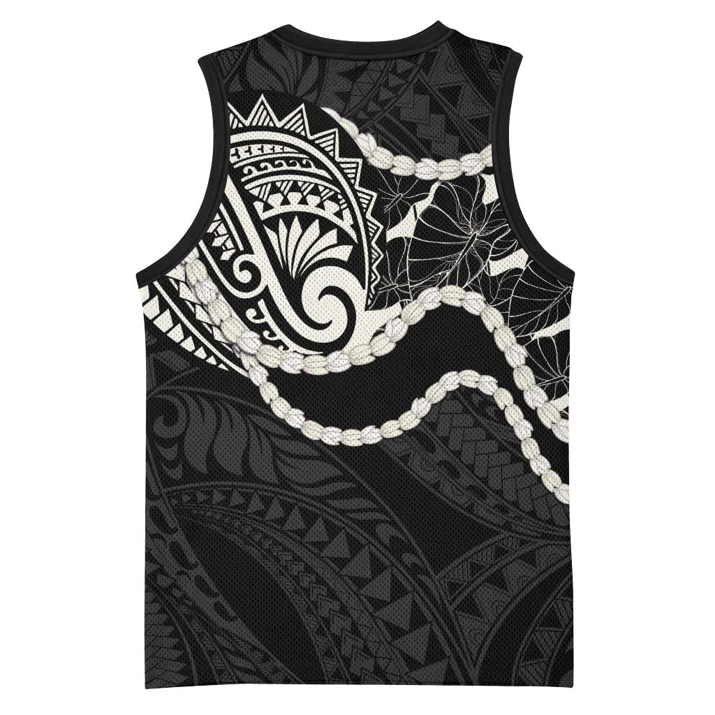Aloha Hawaii Kalo Pikake Lei Basketball Jersey Chest Tattoo Black Hawaiian Pattern LT14 - Polynesian Pride