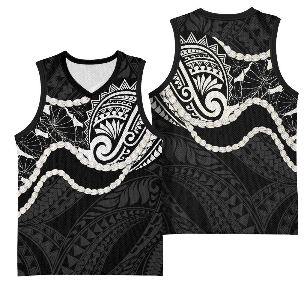Aloha Hawaii Kalo Pikake Lei Basketball Jersey Chest Tattoo Black Hawaiian Pattern LT14 - Polynesian Pride