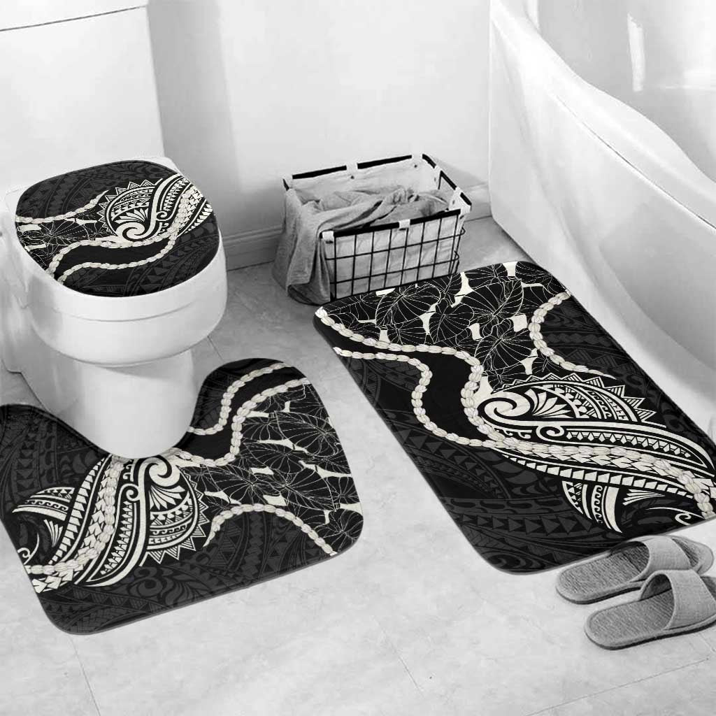 Aloha Hawaii Kalo Pikake Lei Bathroom Set Chest Tattoo Black Hawaiian Pattern LT14 Mat Set Only (3 pcs) One Size Black - Polynesian Pride